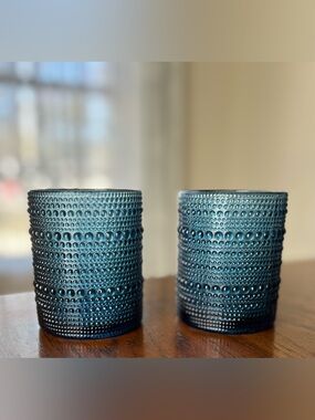 Fortessa Jupiter Cornflower Blue DOF Glasses 10oz Set of 2 Hobnail